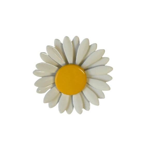 1960s White & Yellow Enamel Large Blooming Mod Daisy Flower Floral Pin Brooch - Picture 1 of 3